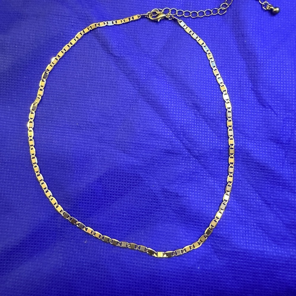 Gold Tone Rectangle Link Chain Necklace Womens 18 Inch Adjustable Lobster Clasp